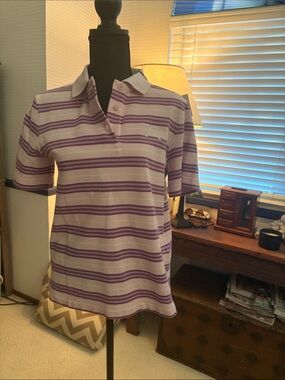 Burberry Women’s Striped Polo Top - Lavender/White. NWT